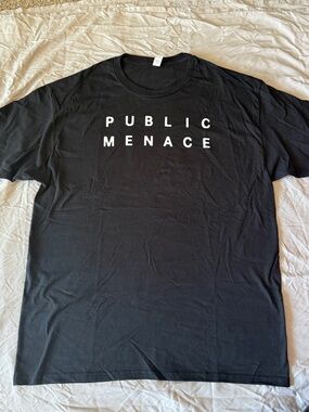 Fruit of the Loom Black Tee with White "Public Menace" Print